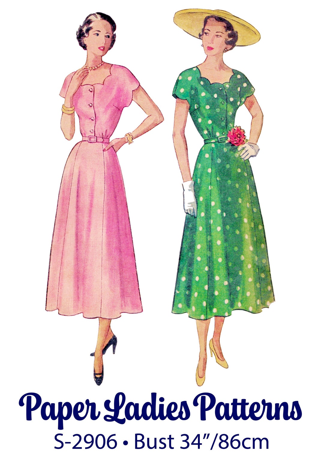 1940s Dress Sewing Pattern PDF • Bust 34