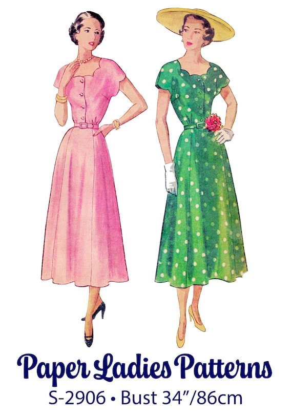Patrón de costura vintage en PDF, década de 1940 y 1949 • Vestido