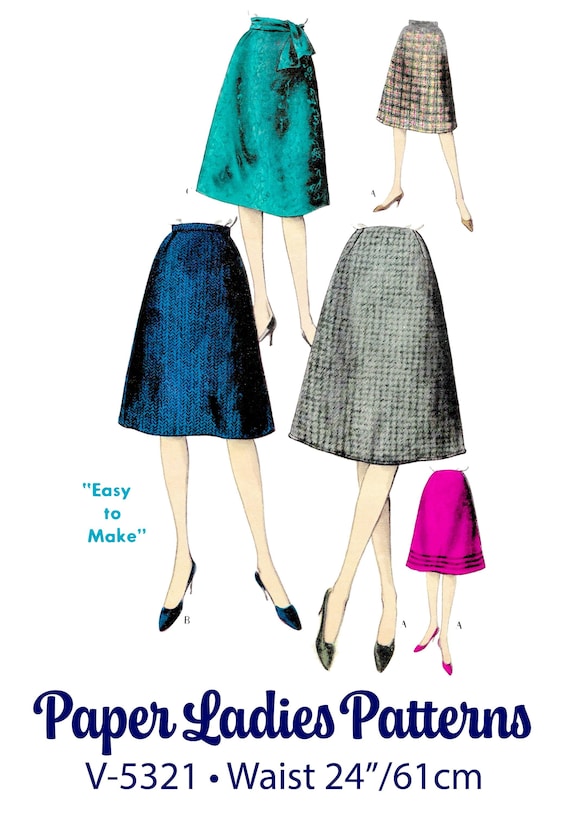 1960s Skirt Sewing Pattern PDF • Waist 24" • Vintage Skirt, A-Line, Midi, Flare • 1961