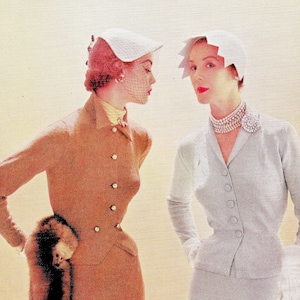 1950s Knitting Pattern PDF • Vintage 50s Dress Knitting Pattern Set Woman Collar Blouse Cardigan Suit Midi Knit Skirt Knitting Pattern 1952
