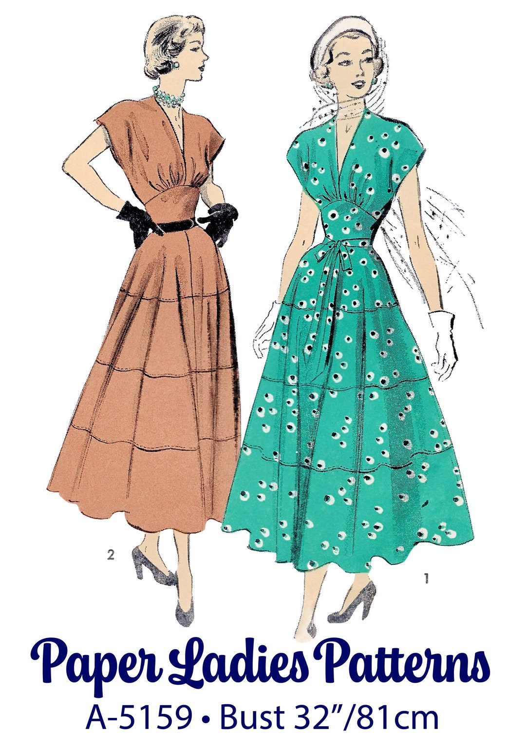 1940s Sewing Pattern PDF 40s Sewing Pattern • V-neck Dress Midi Length ...