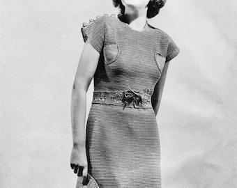 1930s Crochet Pattern PDF • Bust 34" • Women's Crochet Dress, Skirt, Blouse, Embroidered Belt • 1937
