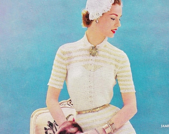 Modèle de tricot de robe en tricot des années 1950 • Tour de poitrine de 30 à 38 po. • Robe vintage pour femme • Fil à doigter • 1952