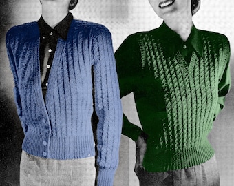 1950s Knitting Pattern PDF • Bust 32-34" • Women's Vintage Knit Vest + Cardigan • Worsted • 1953