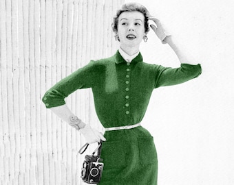 Patron de tricot PDF pour robe vintage des années 1950 • Tour de poitrine 76-97 cm • Robe vintage pour femme • Laine fine • 1952