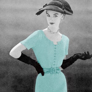 1950s Dress Knitting Pattern PDF • Vintage 50s Knit Dress Pattern Wiggle Dress Knit Skirt Midi Skirt Knitting Pattern 1952 Light Fingering