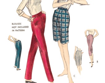 Waist 28"/71cm • 1955 Pants/Capris/Shorts Sewing Pattern PDF Download
