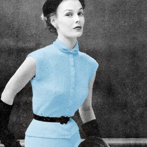 1950s Knitting Pattern PDF • Vintage 50s Dress Knitting Pattern Set Woman Collar Blouse Cardigan Suit Midi Knit Skirt Knitting Pattern 1952