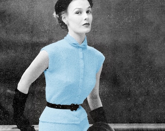 Modèle de tricot des années 1950 PDF • Robe, jupe et chemisier (buste de 30 à 38 pouces)
