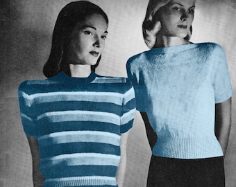 1950s Sweater Knitting Pattern PDF • Bust 32" • Women's Vintage Pullover Top Jumper • Fingering • 1953
