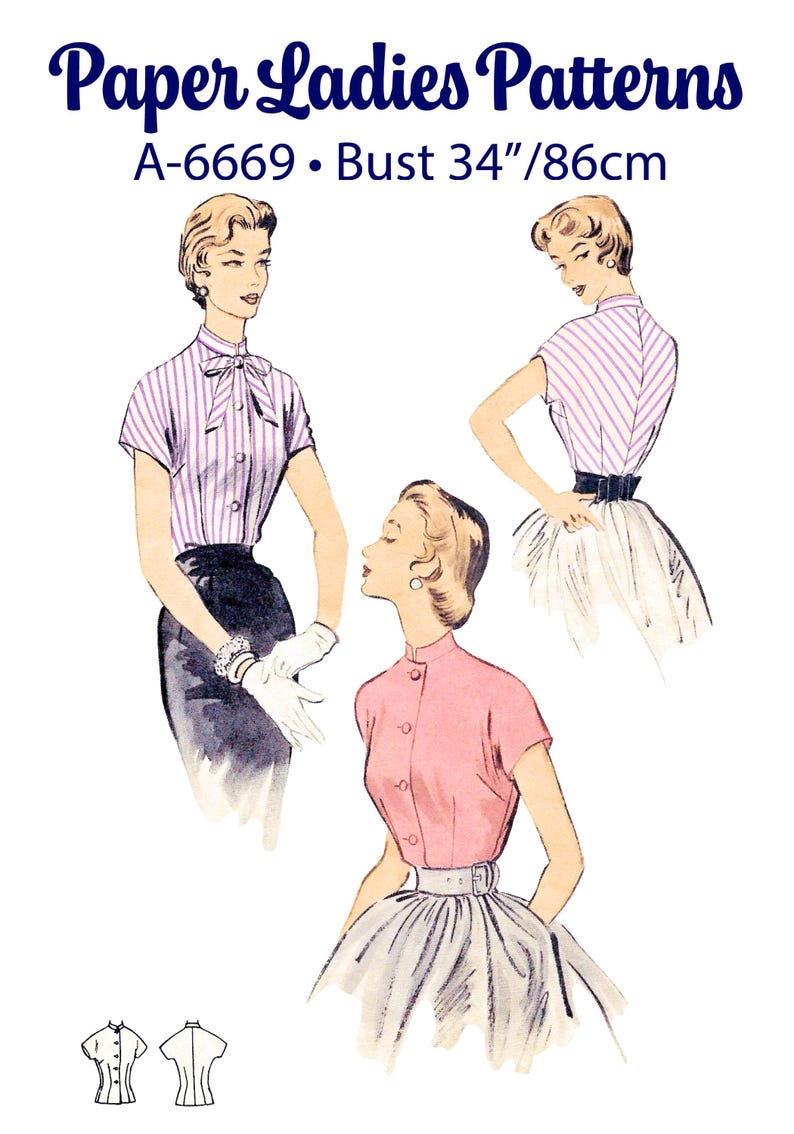 1950s Blouse Sewing Pattern PDF • bust 34