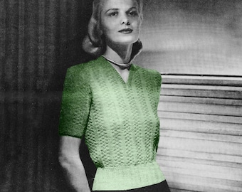 1950s Sweater Knitting Pattern PDF • Bust 32" • Women's Vintage Pullover Top Jumper • Fingering • 1953