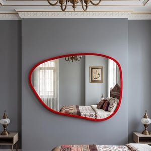 red wall mirror
