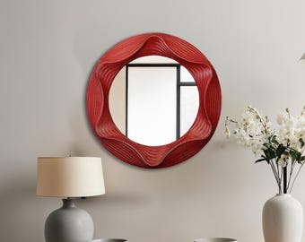 Specchio da parete in compensato di betulla rossa fatto a mano - Accent scultoreo moderno