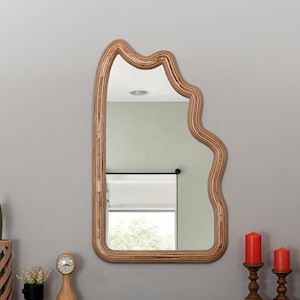 Handmade Wavy Birch Wall Mirror: Asymmetrical Modern Decor
