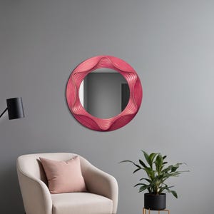 Handmade Wavy Round Wooden Mirror, Modern Rustic Mirror for Bathroom, Entryway or Living Room, Organic Wall Art in, Boho Accent Wall Mirror