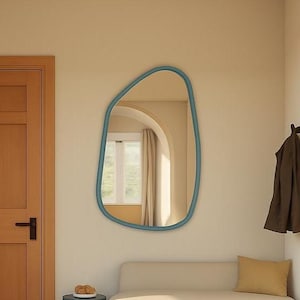 Asymmetrical Wall Mirror: Handmade Organic Accent with Blue Wood Frame