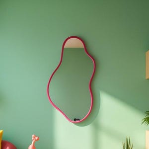 Pebble Asymmetrical Wall Mirror – Magenta Wood Frame, Modern Organic Decor for Kids Rooms, Playful Interiors & Colorful Homes