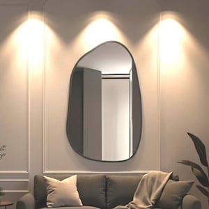 Asymmetrical Wall Mirror: Handmade Organic Accent with Blue Wood Frame