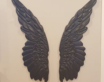 Black Angel Wings Wall Decor - Home Decor Angel wings - Wall Ornament Wings - Featherd Angel Wings  Large Wall Decor  Set Of Two Angel Wings
