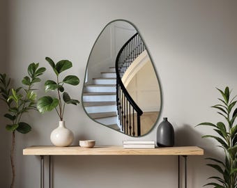 Olive Green Freeform Mirror – Modern Handmade Wall Accent
