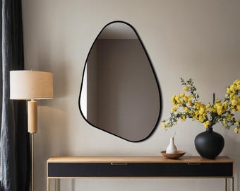 Asymmetrical Wall Mirror, Slim Black Frame, Modern Japandi Style