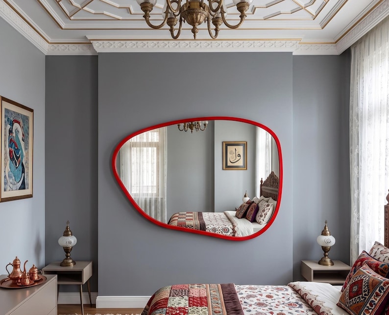 red wall mirror
