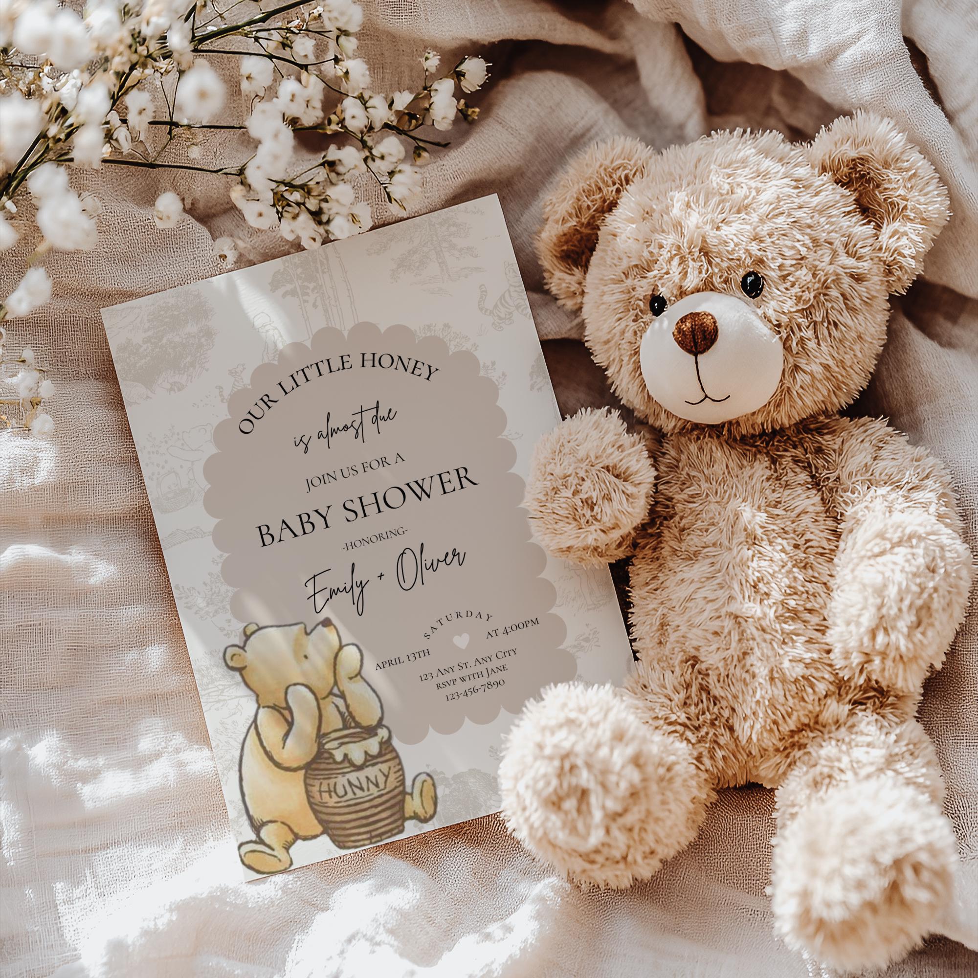 Our little honey is almost due baby shower invitation,classic Winnie the Pooh baby shower invite,EDITABLE TEMPLATE,girl baby shower,baby boy