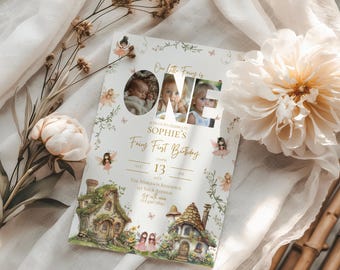 My fairy first birthday party invitation,enchanted 1st birthday invite,fairy birthday,whimsical girl birthday invite,EDITABLE template,canva