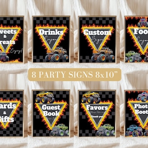 EDITABLE Monster truck birthday signs,Trucks birthday table sign templates,monster jam birthday decorations,editable poster template,canva