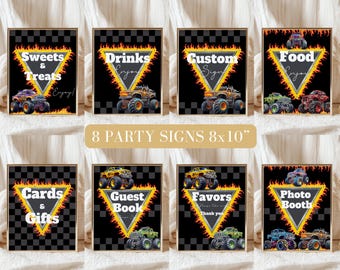 EDITABLE Monster truck birthday signs,Trucks birthday table sign templates,monster jam birthday decorations,editable poster template,canva