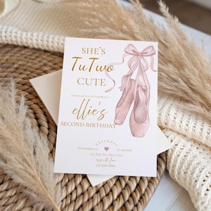 She’s tuTWO cute birthday party invitation,tutu birthday invite,Ballerina birthday party invitation,second birthday invite,EDITABLE template image 4