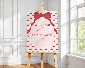 Cherry On Top Baby Shower Welcome Sign: Editable Canva Template (Digital Download 18x24 inch )