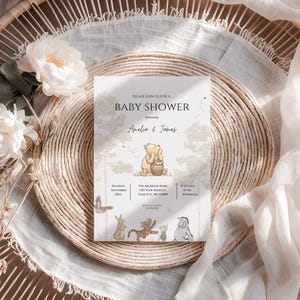 Editable retro Winnie The Pooh Invitation,Gender Neutral Baby Shower invite,Winnie Pooh Baby Shower invitation, boho baby shower invite