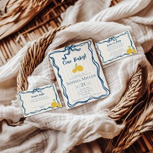 Ciao baby citroen baby shower uitnodiging suite, Italiaanse babyshower uitnodigen, bewerkbare sjabloon, genderneutrale babyshower, Bambino Bambina uitnodigen