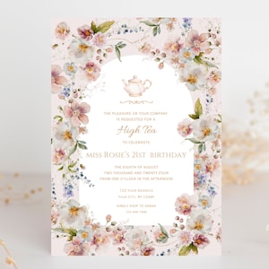 Editable high tea birthday invitation,Bridgerton birthday invitation,floral invitation,tea party invitation,instant download easy edit