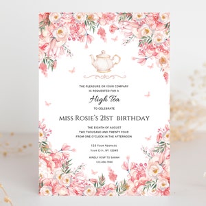 Editable high tea birthday invitation,Bridgerton birthday invitation,floral invitation,tea party invitation,instant download easy edit