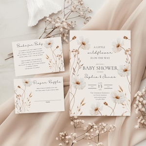 Een kleine wilde bloem is onderweg uitnodigingssuite babyshower, babyshower wilde bloemen, uitnodiging babyshower meisje, BEWERKBARE sjabloon, canvas