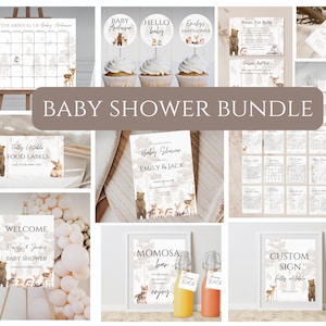 Boho Woodland Baby Shower Bundle,Printable Editable, Woodland gender neutral Baby Shower Invitation, Forest Animals,baby shower games,boho