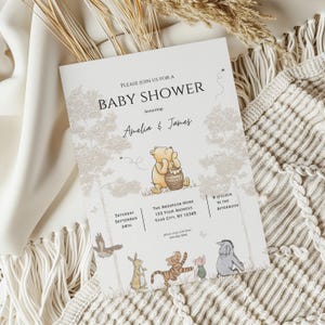 Editable retro Winnie The Pooh Invitation,Gender Neutral Baby Shower invite,Winnie Pooh Baby Shower invitation, boho baby shower invite image 3