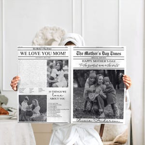 Plantilla de periódico para el Día de la Madre, idea de regalo para el Día de la Madre, regalo personalizado para el Día de la Madre, artesanía para niños, periódico imprimible, tarjeta para el Día de la Madre, canva