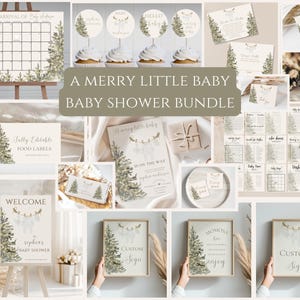Ein fröhliches kleines Baby ist auf dem Weg, Babypartybündel, Winter-Babypartydekor, Weihnachtsbabyparty, geschlechtsneutral, EDITIERBARE Vorlage, Leinwand