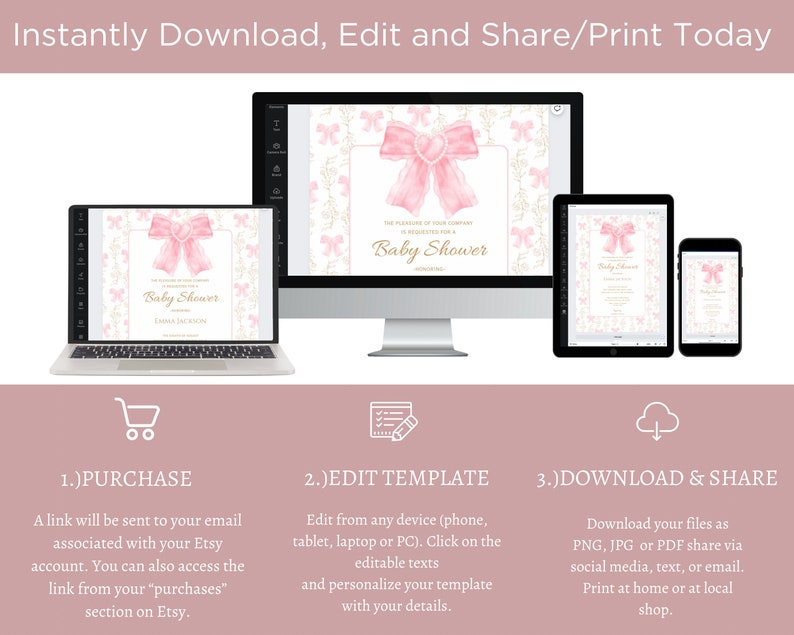 Pink Bow Baby Shower Invitation: Coquette Theme (editable Printable) - Etsy
