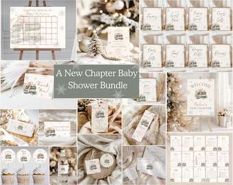 A new chapter will soon begin baby shower Bundle,new chapter baby shower decor,winter themed baby shower bundle,EDITABLE template,Canva