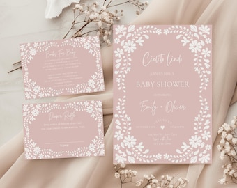 Roze Cielito lindo babyshower uitnodiging, Mexicaans thema babyshower uitnodiging, meisje babyshower uitnodiging, roze uitnodiging, BEWERKBARE sjabloon, Canva