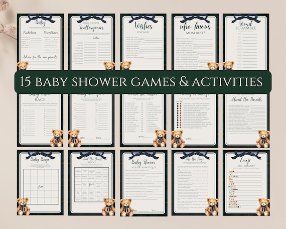 Polo Teddy Baby Shower Games and Activities,Gender Neutral Classic Plaid,Tartan Equestrian,Lauren Teddy Bear,Editable template,Canva