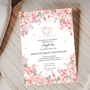 Tea party bridal shower invitation,bridal shower tea party invite,tea party invitation,digital editable printable invitation template