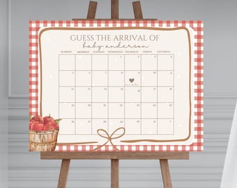 The Apple of our eye baby shower due date sign,Apple baby shower game,gender neutral baby shower activity,fall theme,editable template