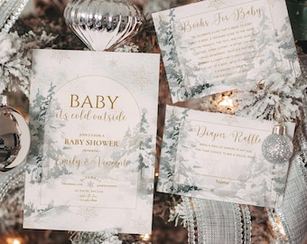 Baby it’s cold outside baby shower party invitation,winter baby shower invite,Christmas baby shower,gender neutral,EDITABLE template,Canva