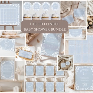 Lindo paquete de baby shower Blue Cielito, paquete de baby shower con temática mexicana, decoraciones para baby shower de niño, paquete, plantillas EDITABLES, Canva